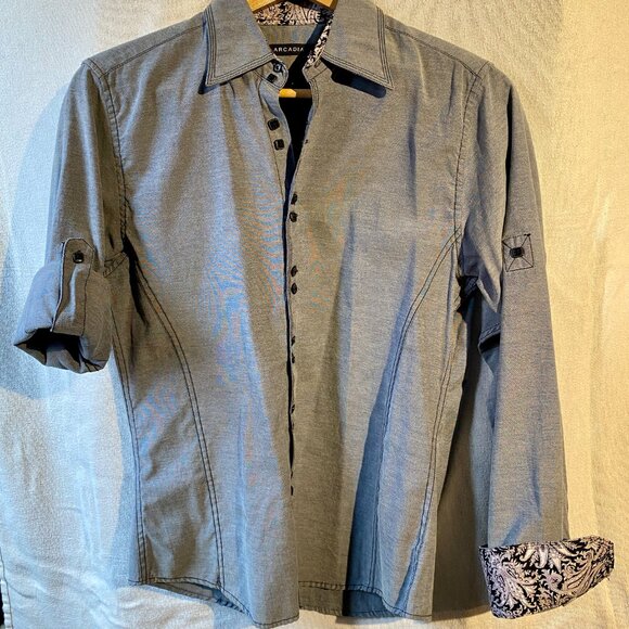 Men's Arcadia button down dress shirt. Double square button design. Size M - Picture 6 of 10